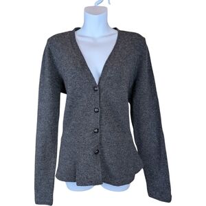 100% Wool Peplum Sweater Cardigan In Gray By Lands' End